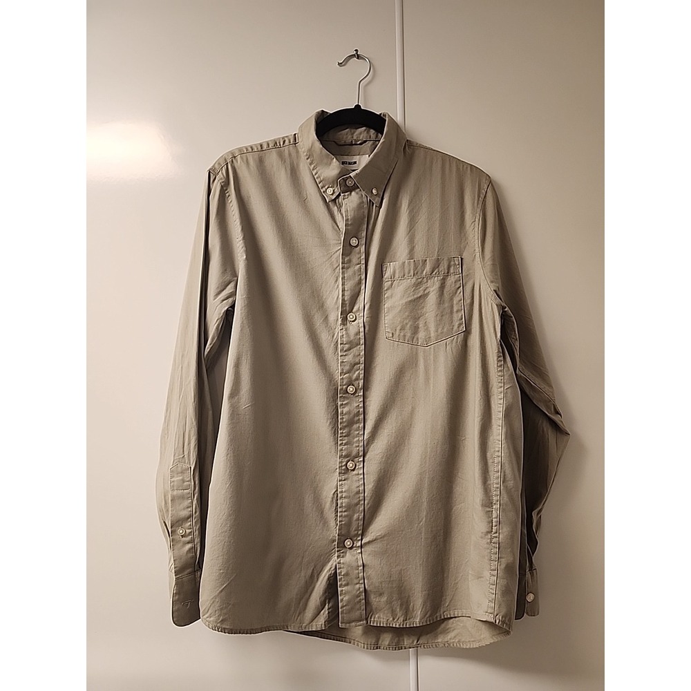 Buck Mason Shirt Mens Small Olive Green Button Pocket Cotton Long Sleeve